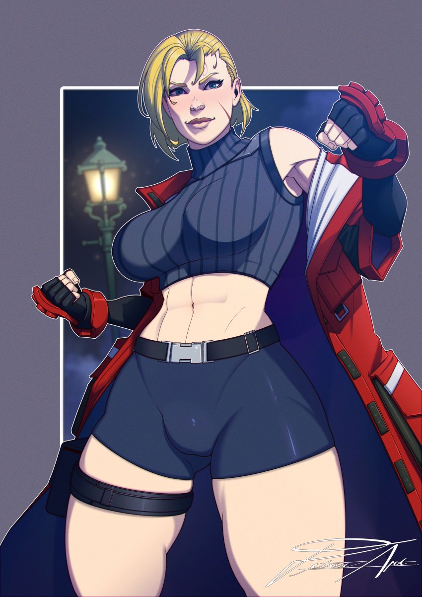 abs blonde_hair blue_eyes cammy_white female female_focus female_human female_only fit_female petransfw puffy_pussy street_fighter street_fighter_6 thepetraart thick_hips thick_thighs thigh_gap tight_clothing tight_fit tight_pants tight_shorts