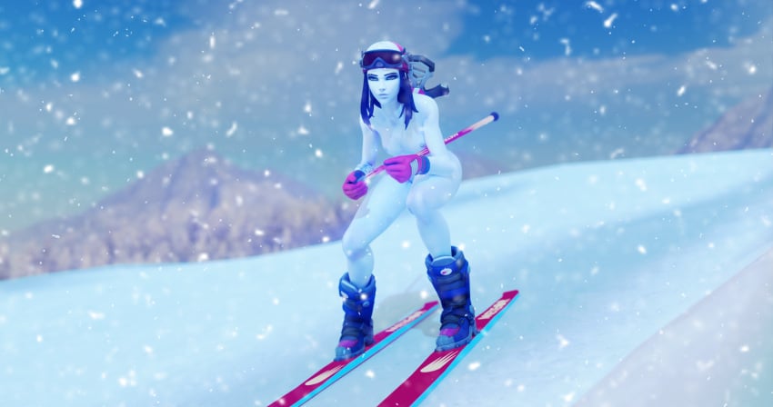 1girls 3d alternate_costume anus ass biathlon_widowmaker big_ass blizzard_entertainment blue_hair blue_skin breasts fjvnb naked nude overwatch pussy ski skiing snow solo sport widowmaker