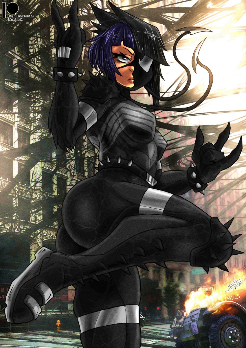 1girls bluewolfartista body_modification brainwashing corruption female female_only kyoka_jiro large_ass large_breasts mania marvel marvel_comics mid-transformation my_hero_academia personality_change she-venom smile solo spider-man_(series) symbiosis symbiote thick_thighs toned_stomach transformation venom venom_(marvel) venomized wide_hips