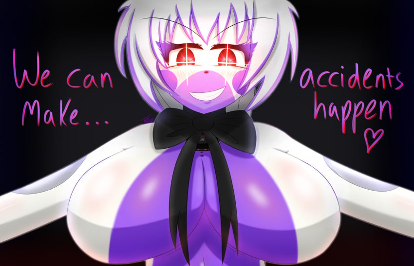 1girls 4k big_breasts blush blushing_at_viewer bowtie evil_grin evil_smile female female_focus female_only five_nights_at_freddy's five_nights_at_freddy's:_sister_location five_nights_in_anime fnia funtime_freddy_(fnafsl) glowing_eyes gothtrishy heart hi_res highres holding_viewer huge_breasts light-skinned_female light_skin looking_at_viewer looking_down multicolored_body multicolored_hair no_nipples pale-skinned_female pale_skin purple_hair red_eyes robot robot_girl robot_humanoid rule_63 short_hair text white_body white_fur white_hair white_skin