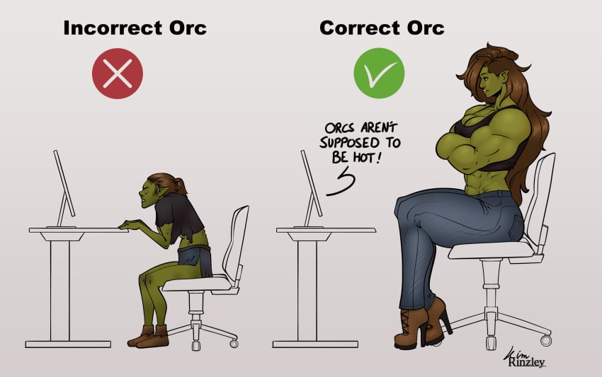 ass_expansion before_and_after breast_expansion correct_gaming_posture_(meme) corruption english_text female gender_transformation high_heel_boots high_heels huge_ass huge_breasts mtf_transformation muscle_growth muscular_female orc orc_female signature species_transformation tall_female text thedangercat transformation