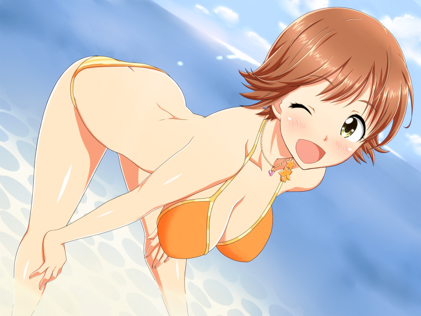 beach bent_over bikini honda_mio idolmaster idolmaster_cinderella_girls mikepon_(ota_office) ocean tagme