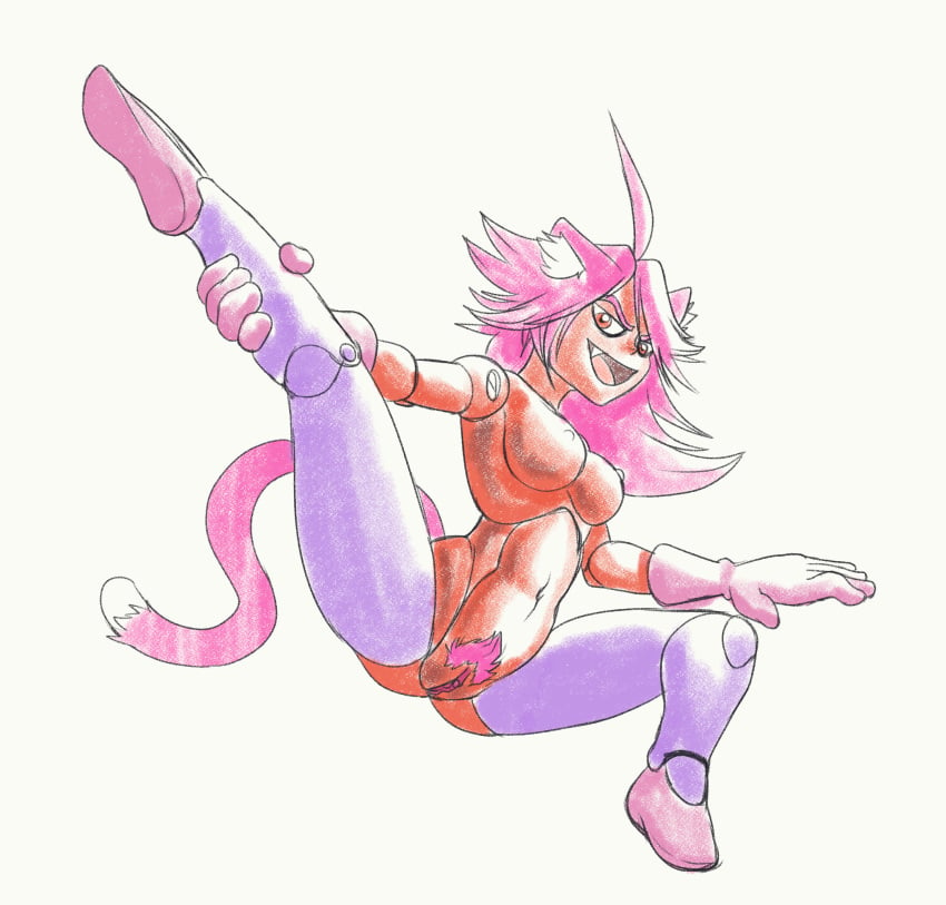 1girls animal_humanoid cat_humanoid clothing doll_joints feline feline_humanoid female female_only footwear fours_(artist) genitals hi_res holding_leg humanoid leggings legwear mad_mew_mew mammal mammal_humanoid mew_mew_(undertale) mew_mew_kissy_cutie pink_hair presenting presenting_pussy pubes pussy red_body red_skin shoes solo stretching undertale