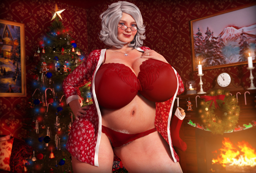 1girls 3d big_breasts blue_eyes blush christmas female female_only gilf glasses grey_hair hairy huge_breasts milf mrs._claus old_woman older_female pubic_hair rasmus-the-owl realistic solo solo_female stretch_marks thick_thighs very_old_female white_hair wide_hips