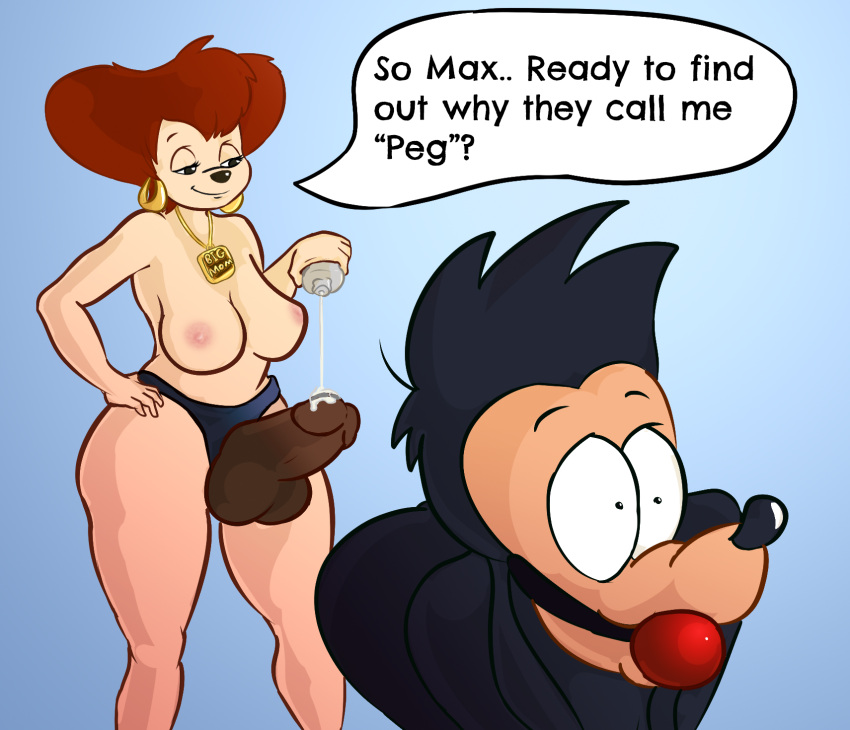 anal anal_sex canid canine canis dildo disney domestic_dog domination english_text female female_domination gag gagged goof_troop hi_res imminent_rape lordcuckness male mammal max_goof nipples peg_pete pegging penetration sex_toy straight strap-on text toying_partner