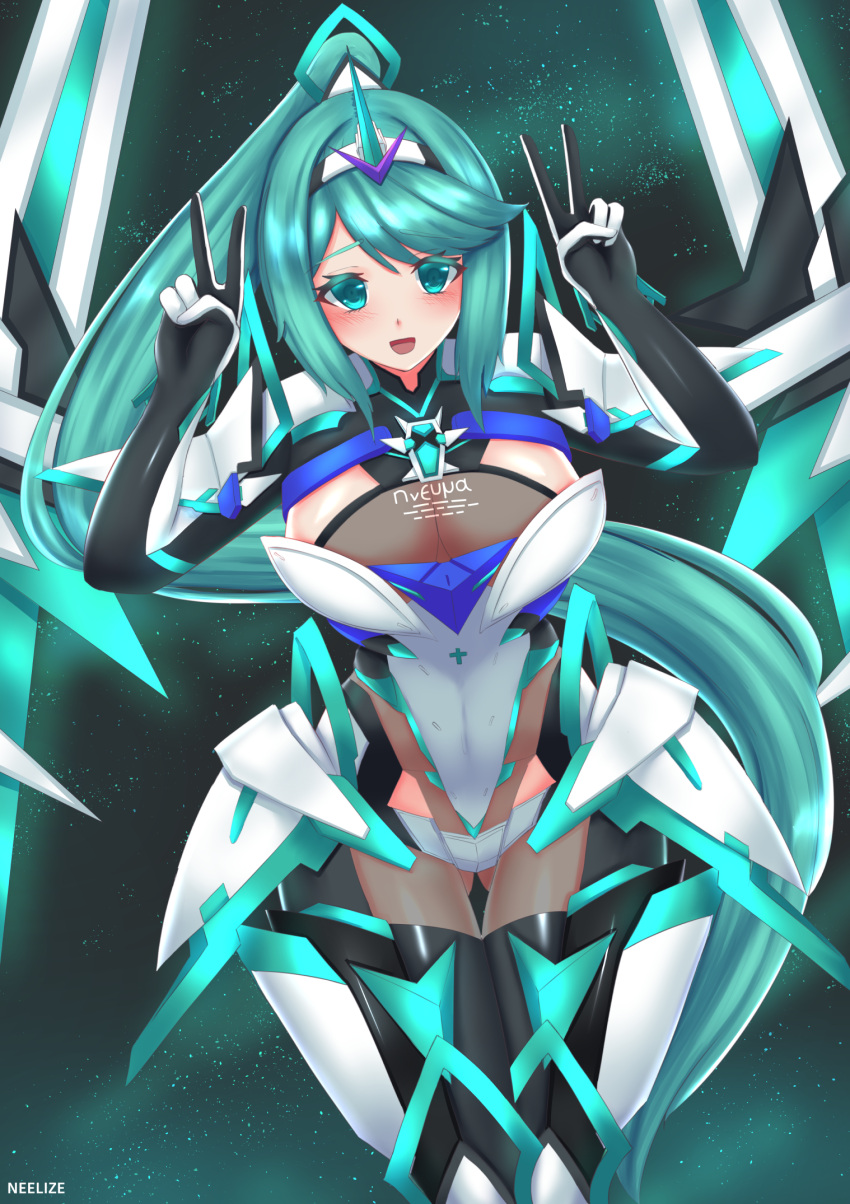 1girls absurdly_long_hair armor bangs breasts cleavage elbow_gloves female gem gloves glowing hair_ornament headpiece highres huge_breasts jewelry large_breasts long_hair looking_at_viewer mechanical_wings neelize nintendo open_mouth pantyhose pneuma ponytail shoulder_armor smile solo spoilers swept_bangs thighhighs tiara very_long_hair wings xenoblade_(series) xenoblade_chronicles_2