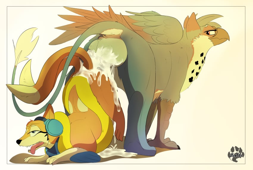 absurd_res anal ass_to_ass avian backsack balls big_balls bodily_fluids cum cum_in_ass cum_inside duo excessive_cum fan_character feral flint_(blazingflare) floatzel genital_fluids genitals gryphon headphones hi_res male male/male mythological_avian mythology nintendo otterlike pokémon_(species) pokemon scarf video_games zoophilia