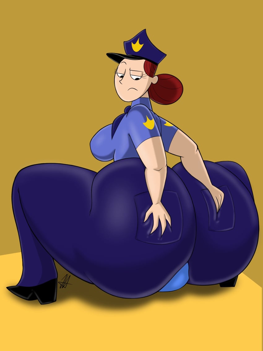 ass ass_grab background_character big_ass big_butt big_hips bloo bottom_heavy breasts bubble_butt cartoon_network cop face_in_ass facesitting fat_ass female fhfif_cop foster's_home_for_imaginary_friends hands_on_hips holding_ass huge_ass huge_hips jarsman_(artist) large_ass large_hips looking_back looking_down mall_cop massive_ass officer_jones police police_uniform policewoman red_hair thick_ass thick_legs thick_thighs unseen_male_face voluptuous wide_hips