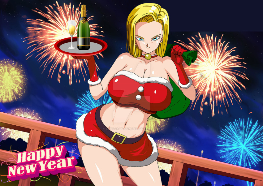 1girls 2018 abs android android_18 artist_name bare_shoulders belly belly_button big_breasts big_thighs blonde_hair bowtie breasts champagne choker christmas christmas_outfit christmas_present christmas_skirt clothed clothed_female clothes clothing cyan_eyes deviantart digital_media_(artwork) dragon_ball dragon_ball_super dragon_ball_z earrings female female_focus female_on_top female_only female_solo fireworks hips hoop_earrings hourglass_figure looking_at_viewer looking_pleasured lord_jackson_art navel new_year new_year_2018 new_years_eve night red_dress red_skirt santa_claus_(cosplay) santa_costume santa_dress seducing seductive seductive_eyes seductive_look seductive_smile serving_platter serving_tray shiny shiny_breasts shiny_clothes shiny_hair shiny_skin shiny_thighs shoulders silver_earrings simple_background sitting sitting_down skirt smile smiling smiling_at_viewer solo solo_female solo_focus stars tagme thick thick_hips thick_legs thick_thighs watermark