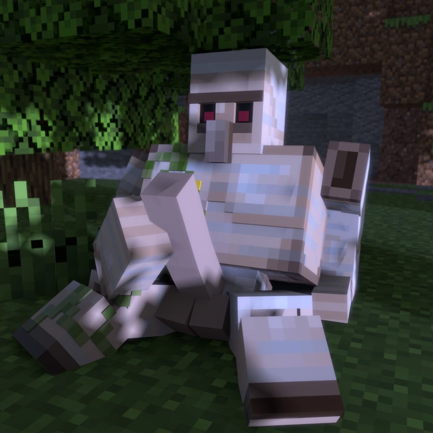 1boy 3d 3d_(artwork) big_penis blender genitals gpboss358 iron_golem_(minecraft) male male_only masturbation minecraft red_eyes