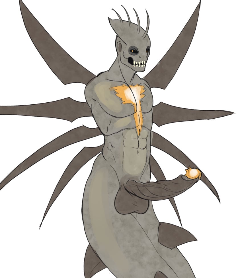 anthro armless balls big_balls big_penis fass_(warframe) fours_(artist) genitals glowing glowing_genitalia glowing_penis hi_res huge_cock humanoid infested_(warframe) male muscular muscular_male penis serpentine skull_head solo wyrm_(warframe)