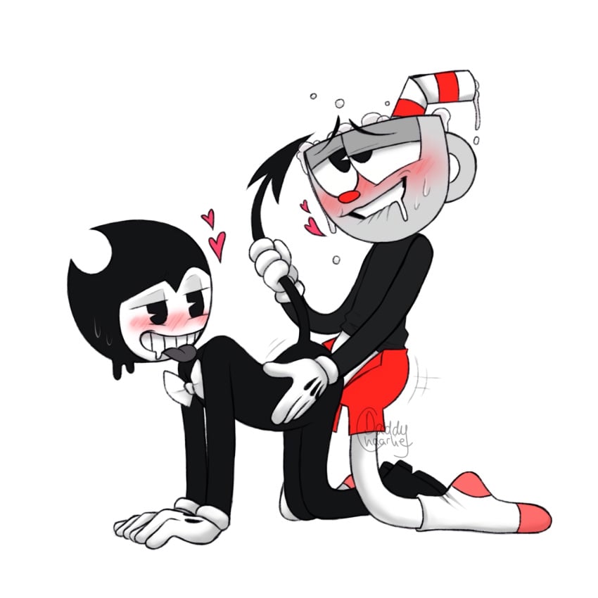 1:1 2boys all_fours anal anal_sex animate_inanimate anthro bendy bendy_and_the_ink_machine bite biting_lip biting_own_lip black_body bodily_fluids bottomwear bow_tie clothed clothing cross-eyed crossover cup cuphead cuphead_(game) daddychaarlie demon drooling duo footwear for_a_head gloves grey_body half-closed_eyes handwear heart hi_res humanoid kneeling looking_back looking_pleasured male male/male male_penetrated male_penetrating male_penetrating_male narrowed_eyes object_head open_bottomwear open_clothing open_pants pants penetration red_bottomwear red_clothing red_nose red_shorts saliva self_bite sex shorts simple_background socks straw tail_grab teeth tongue tongue_out video_games white_background white_clothing white_gloves