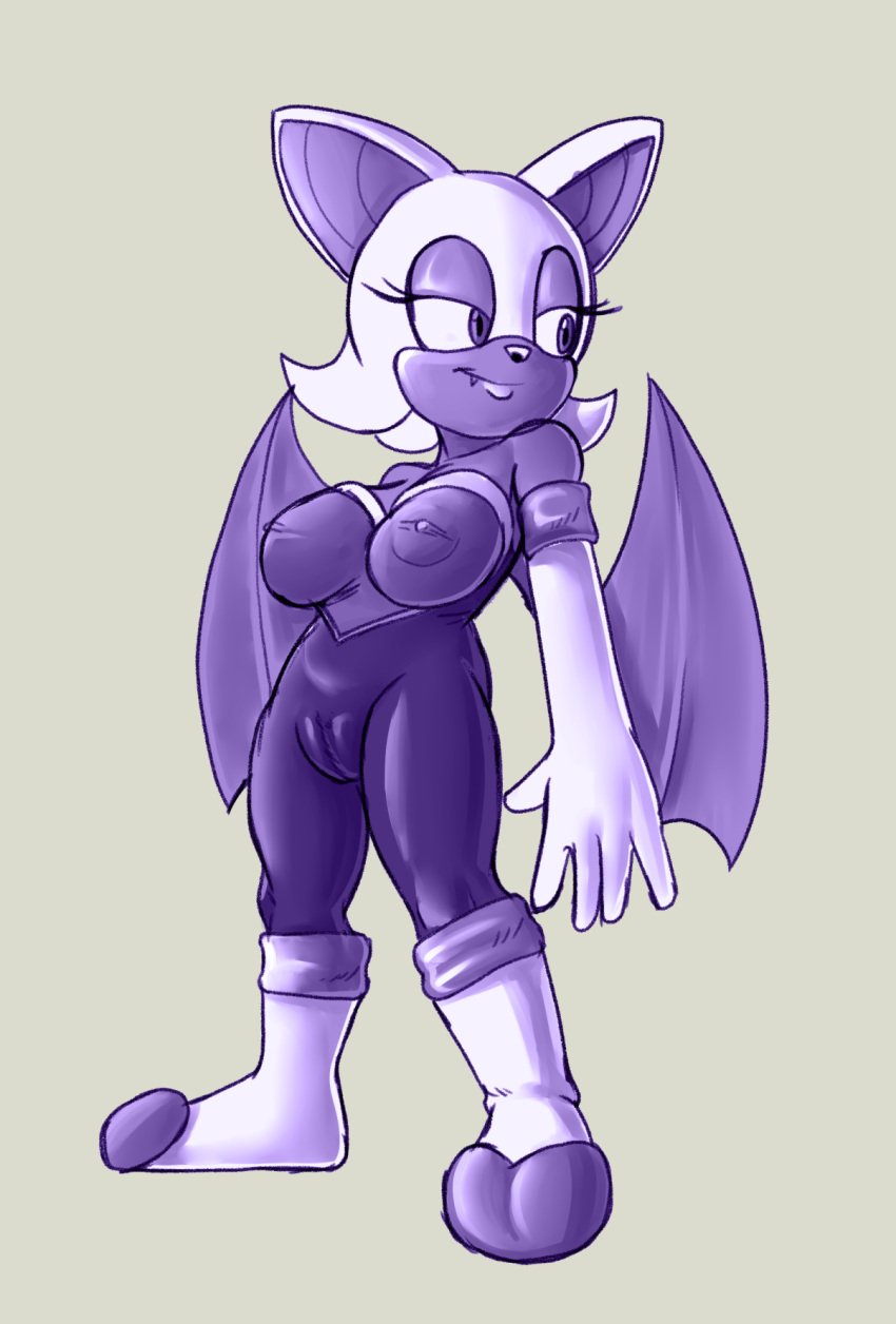 anthro armwear big_breasts boots breasts chiropteran clothing elbow_gloves erect_nipples female footwear form_fitting fours_(artist) genitals gloves handwear hi_res mammal monochrome nipples pussy rouge_the_bat solo sonic_(series) sonic_the_hedgehog_(series) tight_clothing titty_pocket