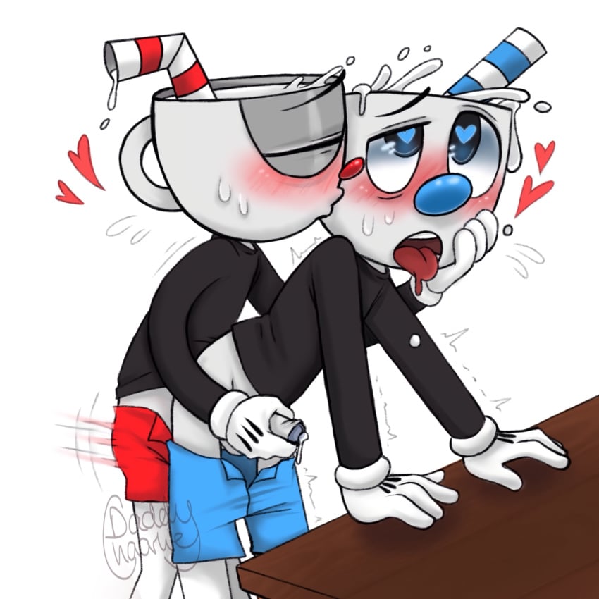 <3_eyes 1:1 anal anal_sex animate_inanimate balls big_nose blue_bottomwear blue_clothing blue_eyes blue_nose blue_shorts bodily_fluids bottomwear brother brothers closed_eyes clothed clothing cup cuphead cuphead_(game) daddychaarlie drooling duo for_a_head gay genital_fluids genitals gloves grey_balls grey_body grey_penis handjob handjob_while_penetrating handwear heart hi_res humanoid incest kissing kissing_cheek looking_pleasured male male/male male_penetrated male_penetrating male_penetrating_male motion_blur mugman object_head open_bottomwear open_clothing open_pants pants pants_down partially_clothed penetration penile penis penis_grab reach_around red_bottomwear red_clothing red_nose red_shorts saliva sex shaking shorts shorts_down sibling simple_background standing straw sweat teeth tongue tongue_out trembling video_games white_background white_clothing white_gloves yaoi