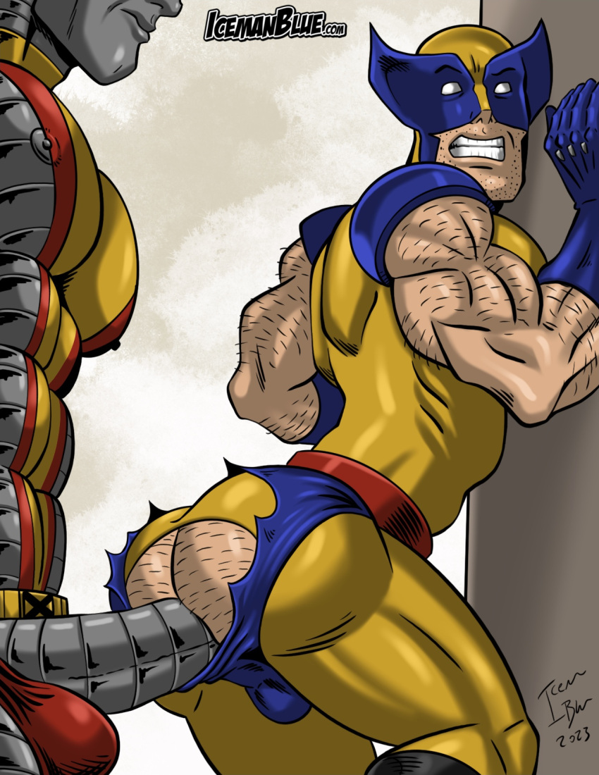 2boys anal_sex ass balls boner colossus erection from_behind gay icemanblue looking_back male male/male male_only marvel marvel_comics mostly_clothed muscular muscular_male penetration penis ripped_pants sex wolverine_(x-men) x-men yaoi