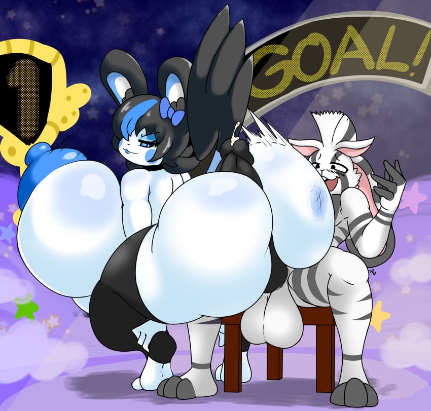 anthro areola ass bailey_(kirbot12) balls big_balls big_breasts big_butt big_penis blush bodypaint breasts butt_slap buttjob chair cloud covered_buttjob duo emolga fake_ears female fur furniture generation_5_pokemon genitals hi_res hot_dogging hyper_ass hyper_breasts kirbot12 lagomorph leporid looking_back male male/female mammal multicolored_body multicolored_fur nintendo nipples penis pokemon pokemon_(species) rabbit sex slap spank_marks star theo_the_zebunny zebunnyparadise