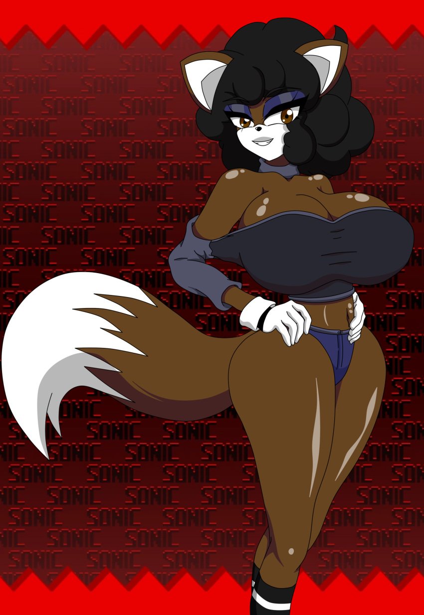 1girls anthro bare_shoulders black_hair booty_shorts carol_(bbpanzu) carol_the_fox choker cleavage collarbone encore_carol_(bbpanzu) female female_only fnf_mods fox_ears fox_girl fox_tail friday_night_funkin friday_night_funkin_mod gloves huge_ass huge_breasts mobian_(species) short_hair short_shorts shoulder_length_hair socks sonic.exe_(series) thick_thighs xml_xrossover(artist)