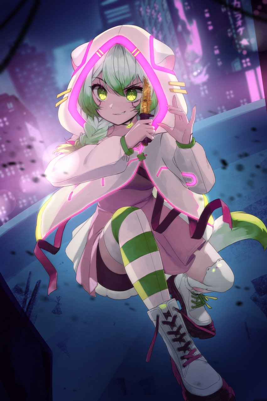 1girls animal_ears breasts female ferret ferret_girl green_eyes green_highlights indie_virtual_youtuber laimu lime multicolored_hair solo virtual_youtuber vtuber white_hair