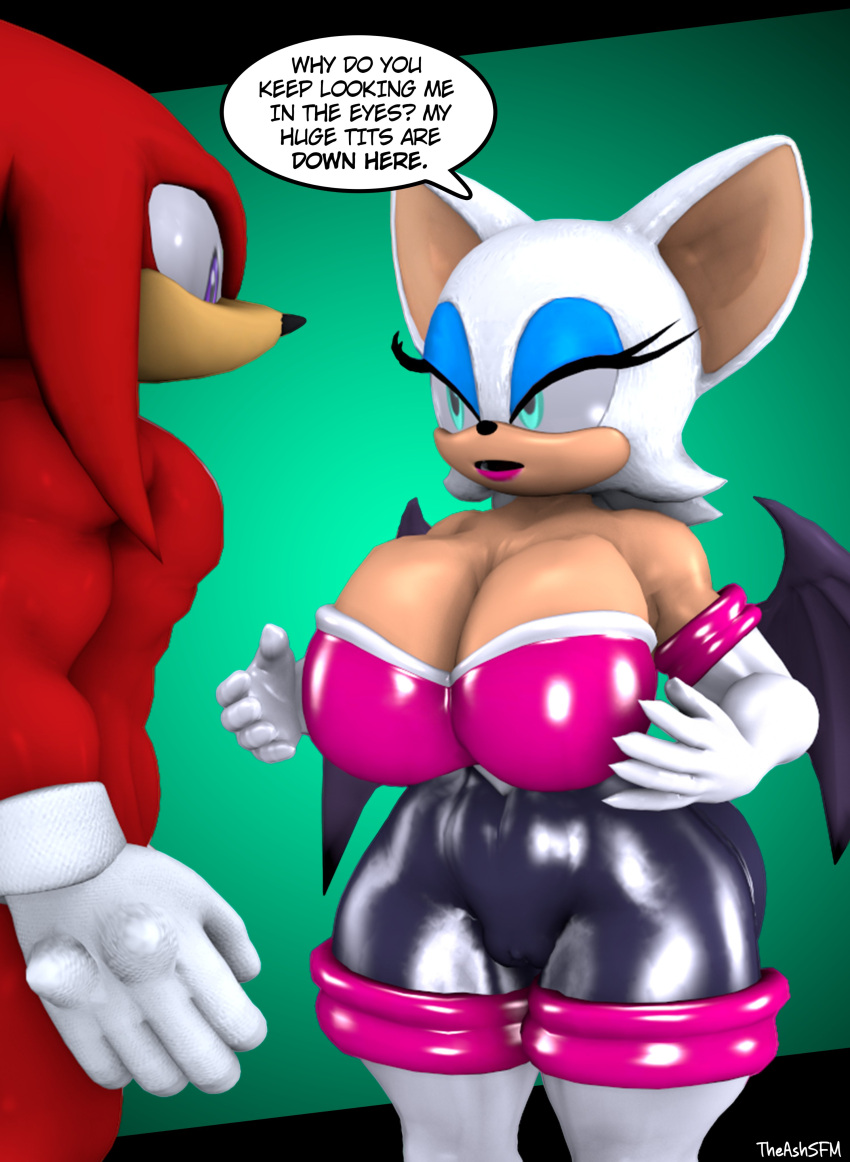 1boy 1girls 3d 3d_(artwork) 3d_model animal_ears anthro bat big_breasts black_nose breasts cleavage clothed clothing couple curvy curvy_body curvy_figure dialogue echidna eulipotyphlan eyelashes eyeshadow gloves green_eyes knuckles_the_echidna lips long_gloves long_hair makeup male/female meme mobian mobian_(species) mobian_bat muscular muscular_male open_mouth purple_eyes red_body red_fur red_hair red_skin rouge_the_bat sega short_hair simple_background sonic_(series) sonic_adventure_2 sonic_the_hedgehog_(series) staring staring_into_eyes tan_body tan_skin theashsfm thick thick_thighs thighhighs thighs video_games white_hair wide_hips wings