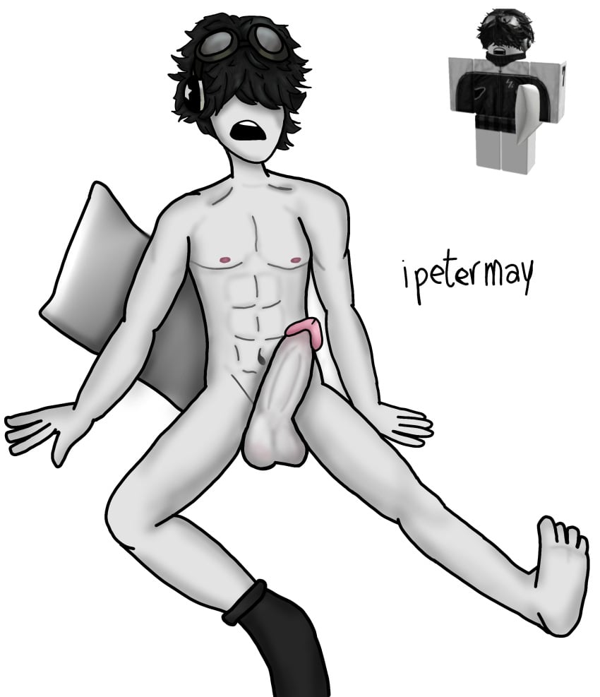 1boy abs black_hair emo male_only muscles naked roblox robloxian solo solo_male white_skinsuit