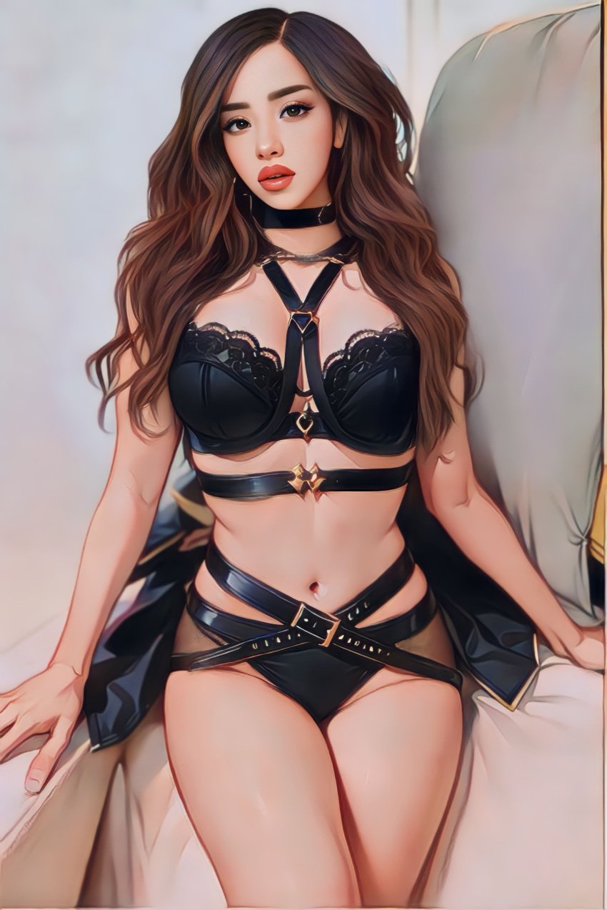 1girls ai_generated ai_reworked bondage_outfit celebrity female female_only pokimane solo