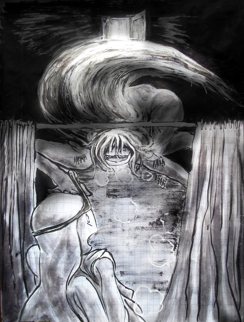 1boy 1girls adventure_time all_fours black_and_white female female_prey finn_the_human hidden_eyes hungry imminent_vore long_hair male male_pred mukatsuku nude nude_male obscured_eyes on_all_fours prevore princess_bubblegum scared