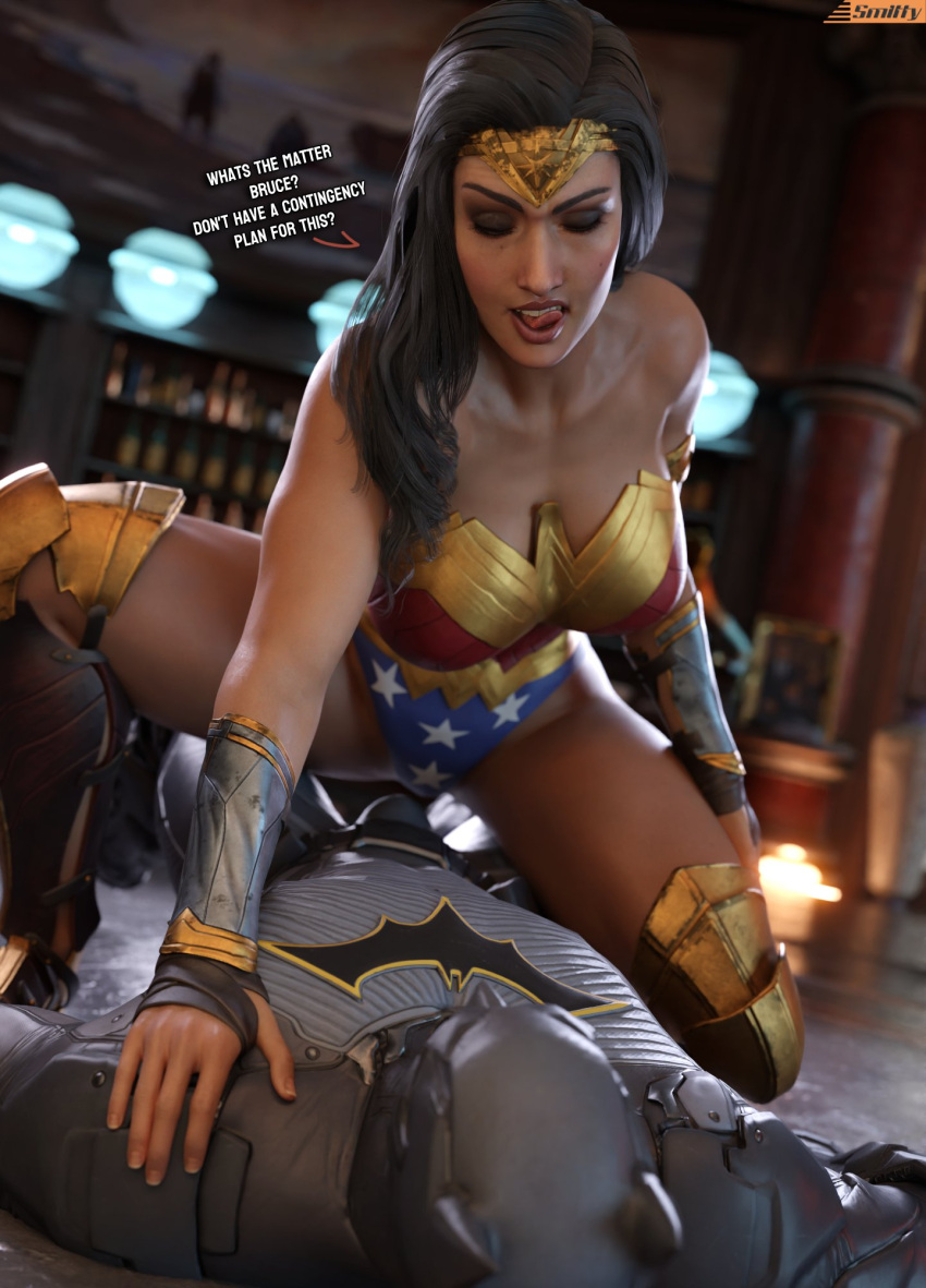 1boy 1boy1girl 1girls 3d amazon athletic athletic_female batman batman_(series) big_ass big_breasts breasts bruce_wayne cleavage dc dc_comics demigod demigoddess diana_prince dominant_female female female_focus female_on_top femdom fit fit_female hero heroine huge_breasts imminent_sex justice_league large_breasts legs leotard licking_lips light-skinned_female light_skin lips male male/female mature mature_female slim_waist smitty34 snu-snu straight superhero superheroine themysciran tiara vambraces white_female white_male wonder_woman wonder_woman_(injustice) wonder_woman_(series)