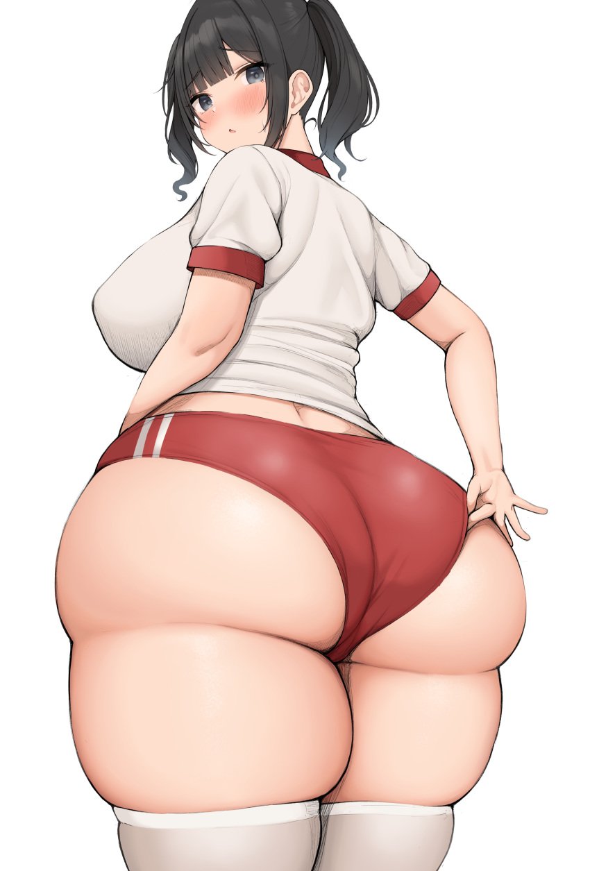 1girls ass breasts brown_hair chubby dat_ass female huge_ass huge_breasts light-skinned_female light_skin neneneji original original_character thick_thighs voluptuous white_background wide_hips