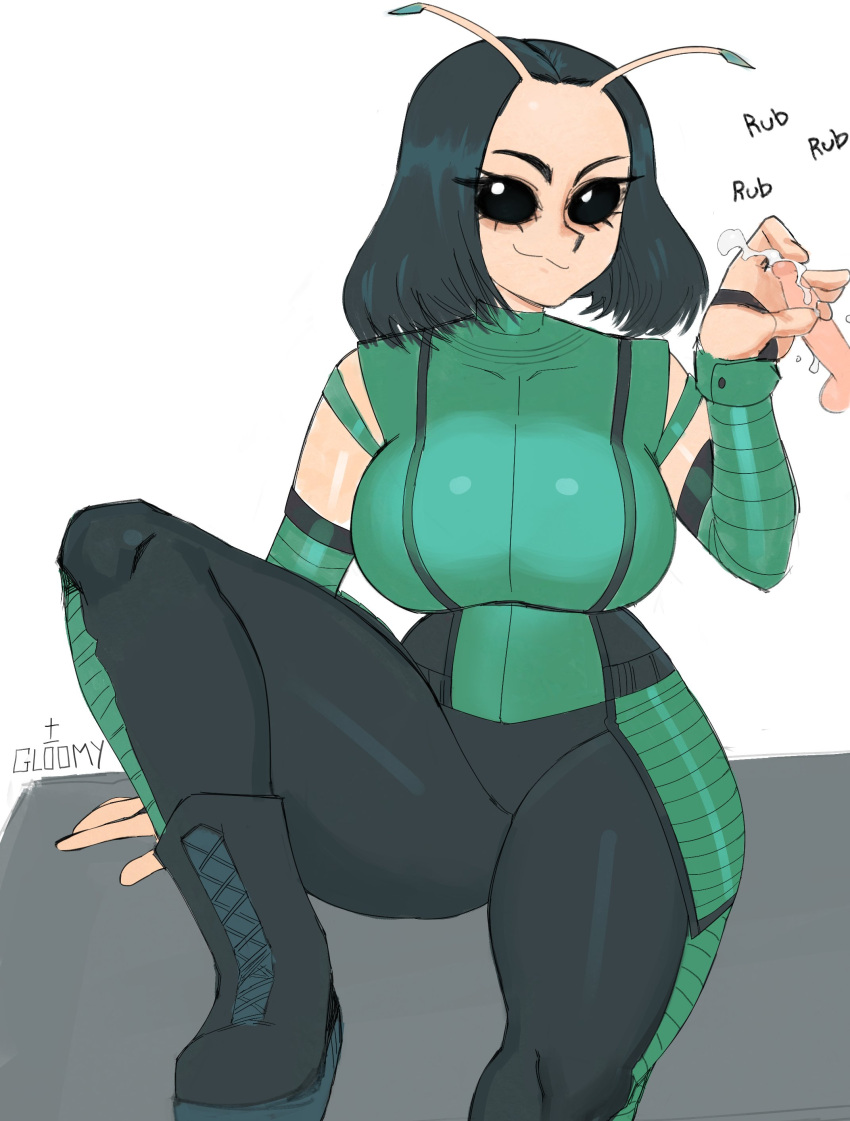 alien alien/human alien_girl alien_humanoid alien_look_like_human antennae big_breasts black_eyes black_hair clothed_female cum cute disembodied_penis female fingerjob floating_penis gloomyacid green_clothing guardians_of_the_galaxy handjob imminent_oral light-skinned_female light_skin mantis_(marvel) marvel marvel_cinematic_universe oral shoulder_length_hair small_penis small_penis_adoration thick_thighs wide_hips