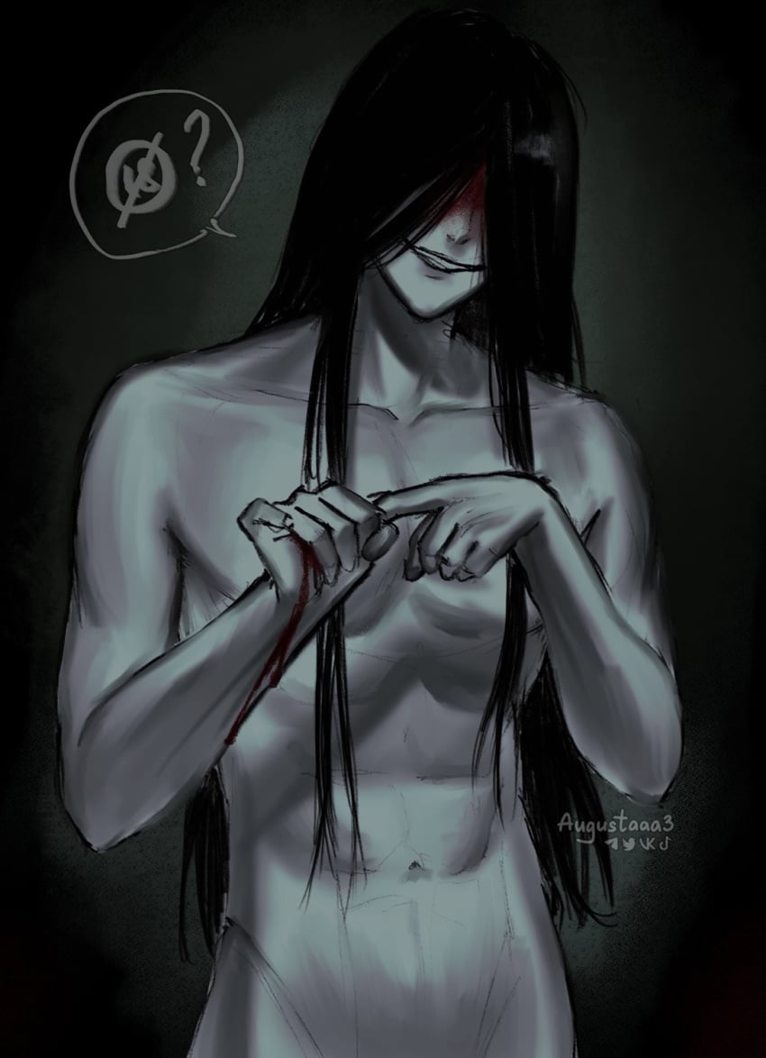 asking_for_sex augustaaa3 black_hair blood blood_on_face censored eyeless eyeless_male gesture gray_body grey_body grey_skin homicipher horror long_black_hair long_hair long_hair_male monster mr_crawling naked part_1 teratophilia