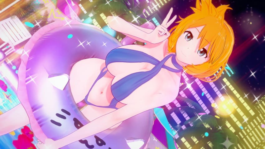 16:9_aspect_ratio 3d ass bikini blonde_hair blue_eyes breasts cleavage clothing female female high_resolution huge_ass huge_breasts innertube kasumi_(pokemon) large_ass large_breasts looking_at_viewer misty_(pokemon_hgss) navel one-piece_swimsuit orange_hair pokemon pokemon_character pool short_hair smile solo swimsuit thick_ass thighs tied_hair v very_high_resolution