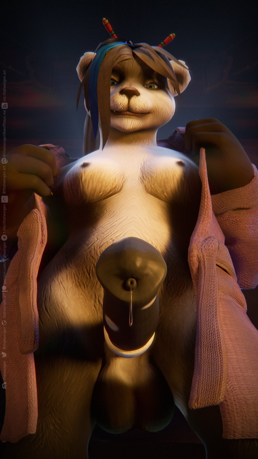 2023 3d_(artwork) 3dsmax absurd_res accessory animal_genitalia animal_penis anthro areola bael_thunderfist balls bear black_areola black_body black_fur black_nipples blizzard_entertainment breasts claws clothed clothing dark_nipples digital_media_(artwork) equine_genitalia equine_penis fur futanari genitals giant_panda green_eyes hair hair_accessory hair_sticks hi_res looking_at_viewer mammal mismatched_animal_penis mismatched_genitalia mismatched_penis multicolored_body multicolored_fur multicolored_hair multicolored_penis nipples pandaren partially_clothed penis solo thatworgen topless topless_gynomorph topless_intersex two_tone_body two_tone_fur two_tone_hair two_tone_penis undressing undressing_self warcraft white_body white_fur