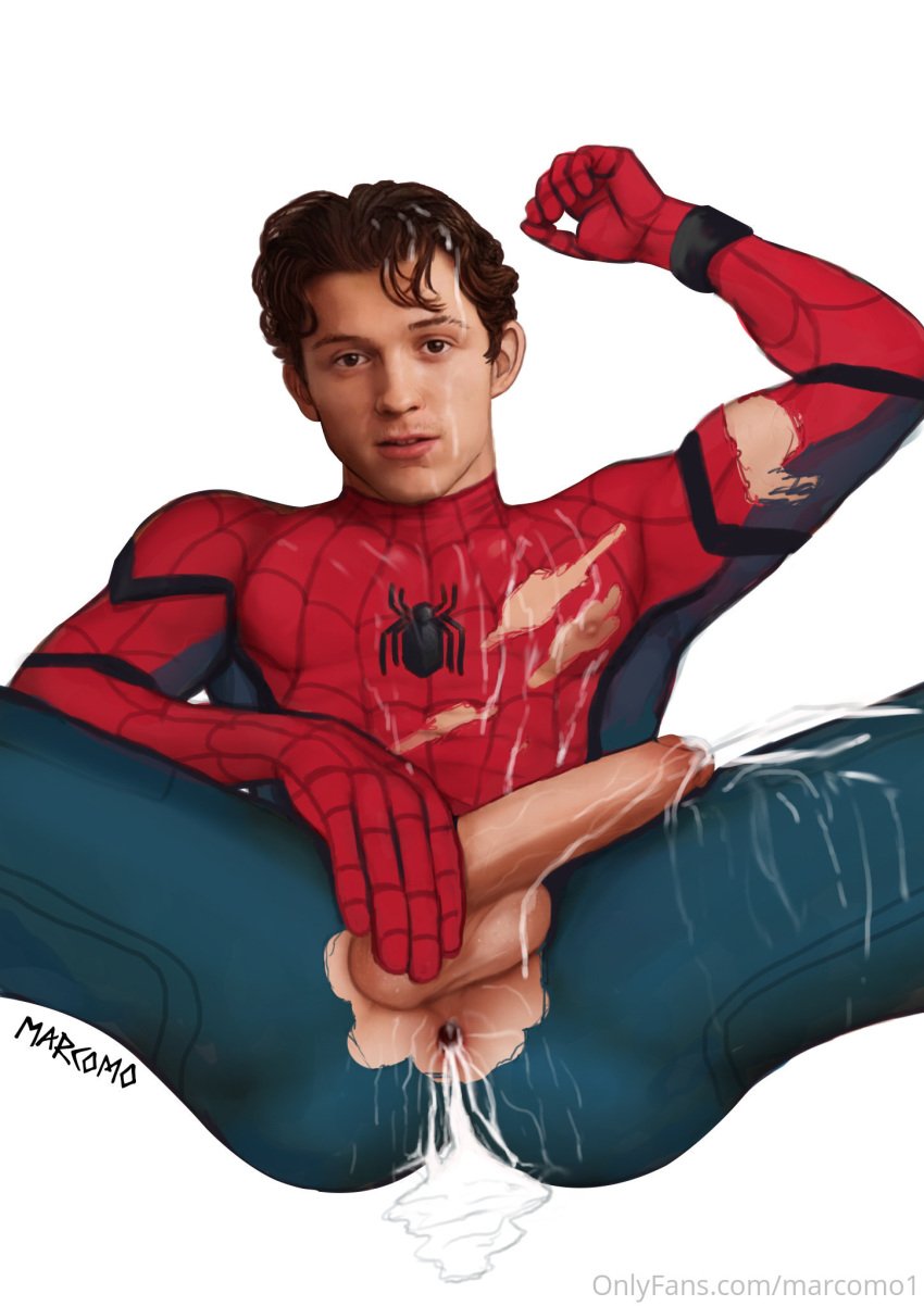 ass big_penis celebrity costume cum_everywhere cum_in_ass cum_in_hair cum_on_body cum_on_face holding_penis male_only marcomo marvel marvel_cinematic_universe peter_parker puckered_butthole ripped_costume shooting_cum spider-man spider-man_(tom_holland) squirting_cum tom_holland