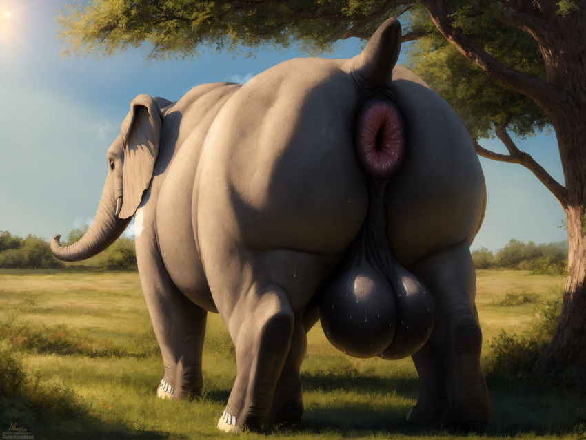 ai_generated background big_anus big_ass big_ass_(male) big_balls big_butt big_butthole elephant musk musky_anus musky_balls musky_butt savanna stable_diffusion