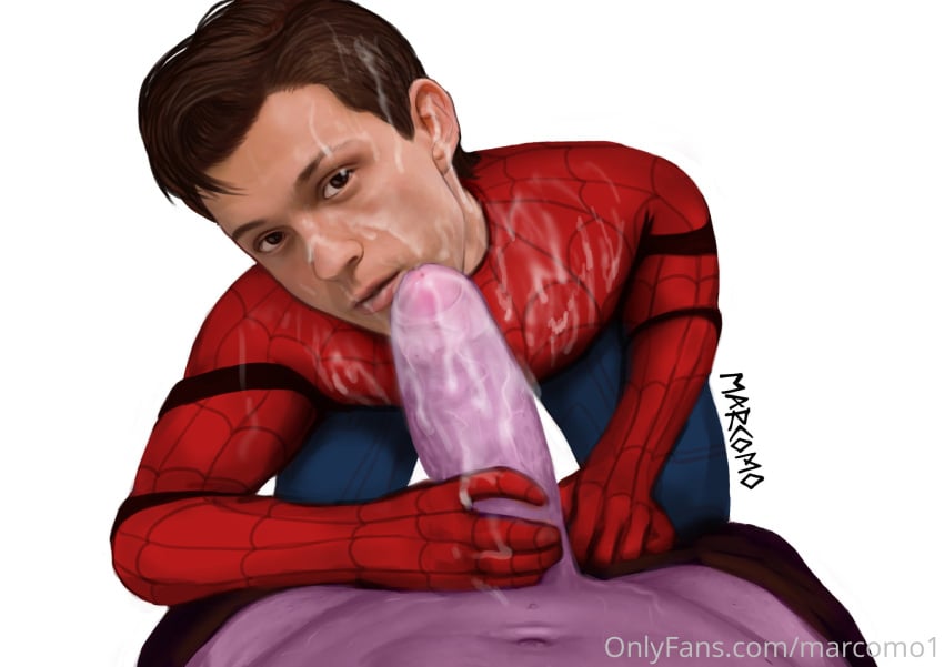 celebrity costume cum_everywhere cum_on_clothes cum_on_face cum_on_penis gay holding_penis looking_at_viewer male_only marcomo marvel marvel_cinematic_universe massive_penis peter_parker spider-man spider-man_(tom_holland) thanos tom_holland yaoi