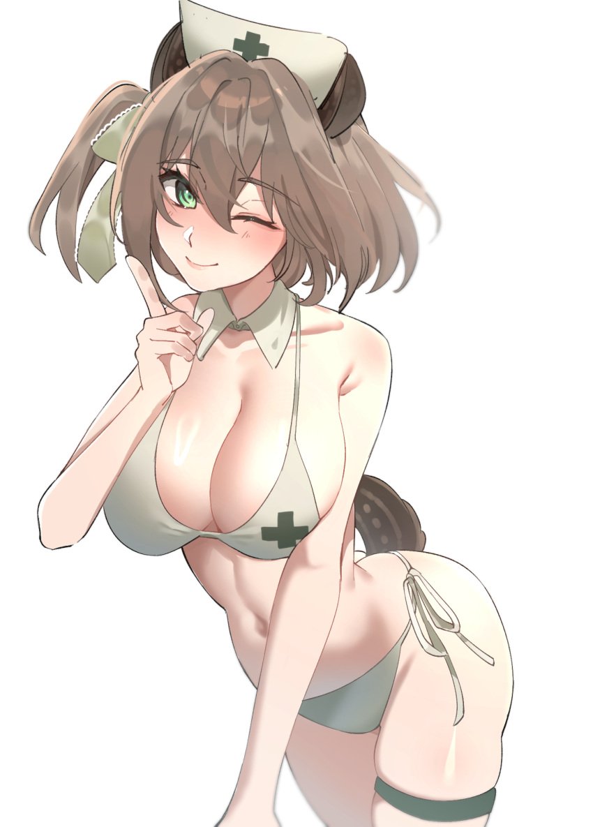 bikini brown_hair green_eyes nimi_nightmare nurse tapir_ears underwear virtual_youtuber