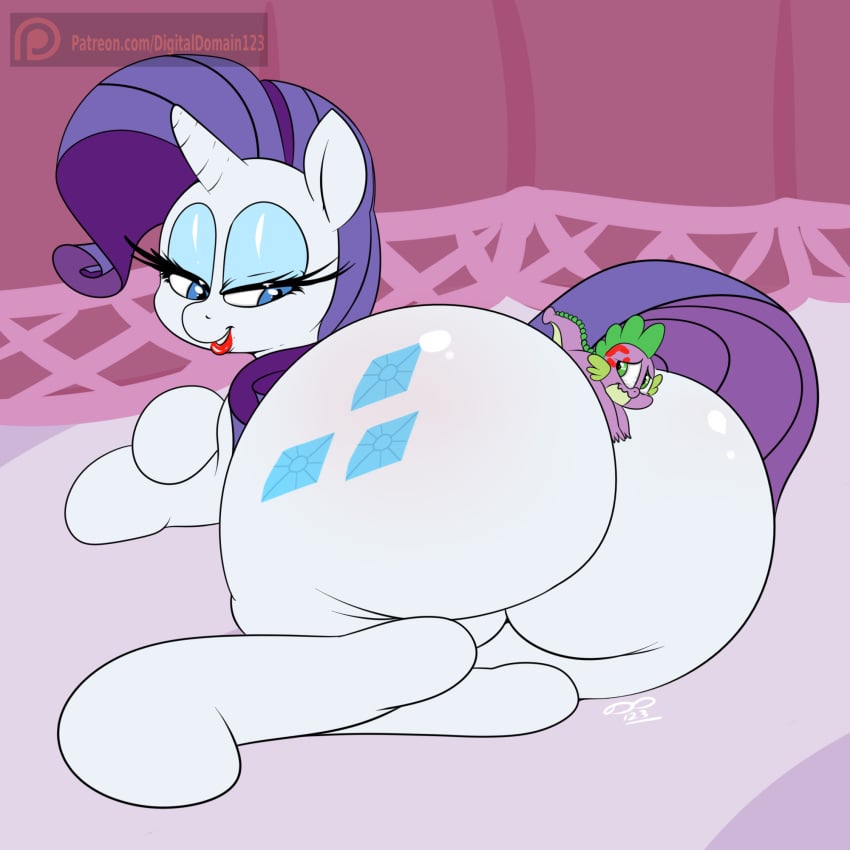 ass big_butt conditional_dnp difference digitaldomain123 dragon equid female feral friendship_is_magic hasbro horn huge_butt larger_female lipstick makeup male male/female mammal my_little_pony rarity_(mlp) size smaller_male spike_(mlp) unicorn