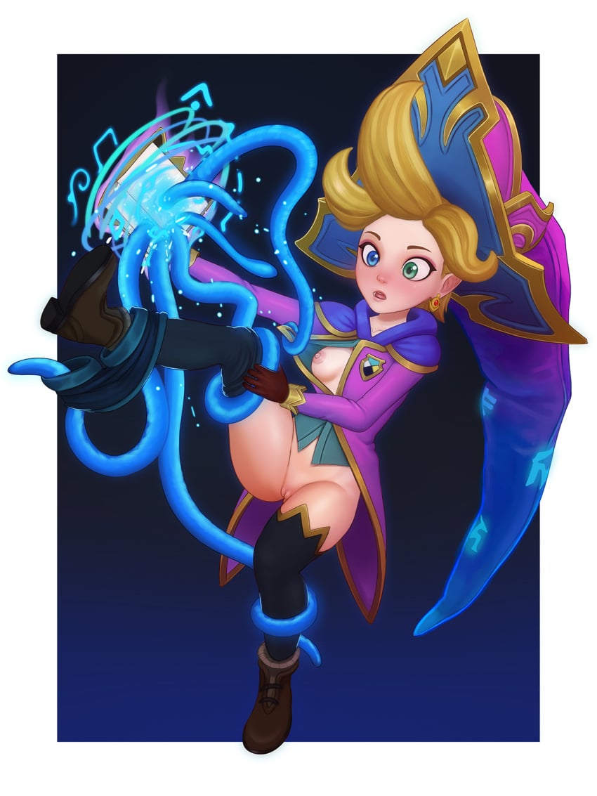 aethosart arcanist_zoe arcanists_series blonde_hair blush book book_tentacles bottomless breast_slip female female_focus female_only heterochromia imminent_tentacle_sex league_of_legends leg_grab mage magic magical_girl no_bra no_panties one_breast_out open_shirt portal portal_book pussy pussy_slip riot_games shorts_around_one_leg sorceress spellbook stripped_by_tentacles tentacle tentacle_sex tentacle_summoning tentacles_around_legs undressing witch witch_hat zoe_(league_of_legends)