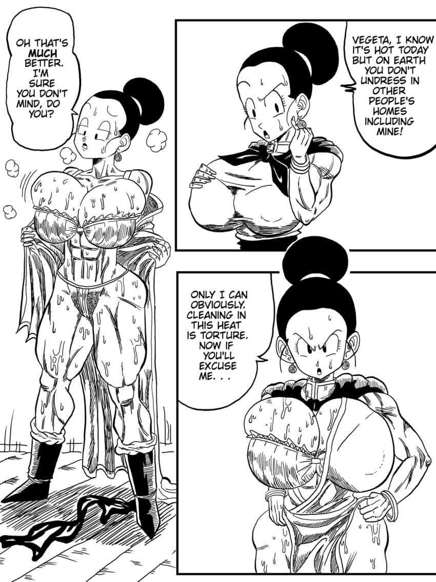 big_ass big_breasts big_butt bra chichi comic comic_cover comic_page comic_panel comic_strip doompypomp dragon_ball greyscale hyper_ass hyper_breasts hyper_muscles line_art milf monochrome monochrome_background mother no_color speech_bubble sweat sweating sweaty thick thick_ass thick_thighs thighs thong vegeta