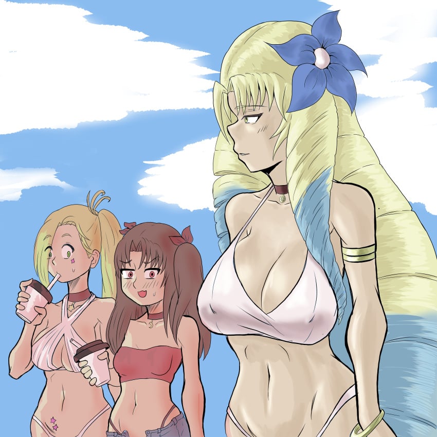 3girls astraea big_breasts bikini calamity_jane_(fate) fate/grand_order fate_(series) female female_only fgo ishtar_(fate) medium_breasts multiple_girls ndah ndahbear small_breasts space_ishtar_(fate) space_ishtar_(fate/grand_order)