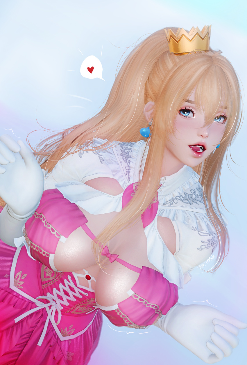 blonde_hair blue_eyes crown cute earrings female female_focus female_only final_fantasy final_fantasy_xiv mario_(series) princess_peach saki saki_xiv smile