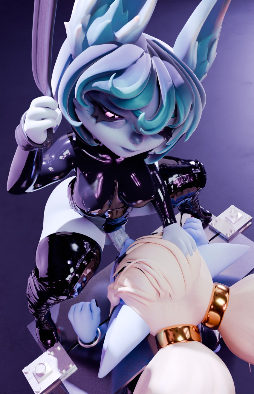 2futas 3d balls blindfold blindfolded blonde_hair blue_body blue_hair blue_skin bodily_fluids bound bound_wrists breasts dickgirl drooling face_fucking futa_only futadolly futadom futanari futasub gag gagged glowing_eyes head_grab hi_res high_heel_boots latex latex_suit league_of_legends long_ears looking_at_partner looking_down oral oral_sex pillory pink_eyes pointy_ears poppy restrained riot_games shortstack twintails veiny_penis vex_(league_of_legends) yordle