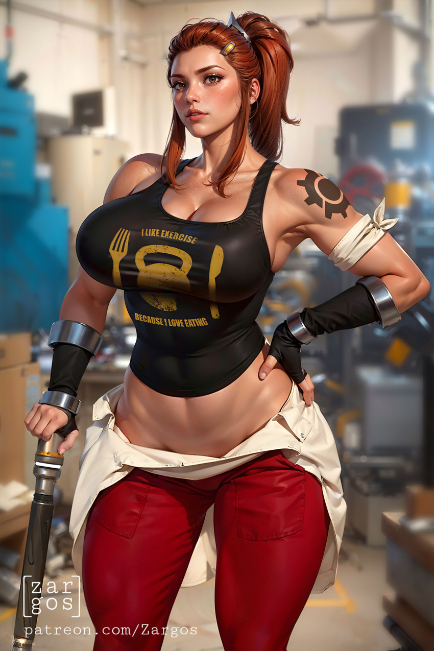 1girls abs ai_generated bare_arms bare_legs bare_shoulders bare_thighs big_breasts blizzard_entertainment blush brigitte clothed clothing color female female_focus female_only hi_res large_breasts long_hair looking_at_viewer muscles muscular muscular_female overwatch overwatch_2 solo solo_female tagme thick_thighs zargos