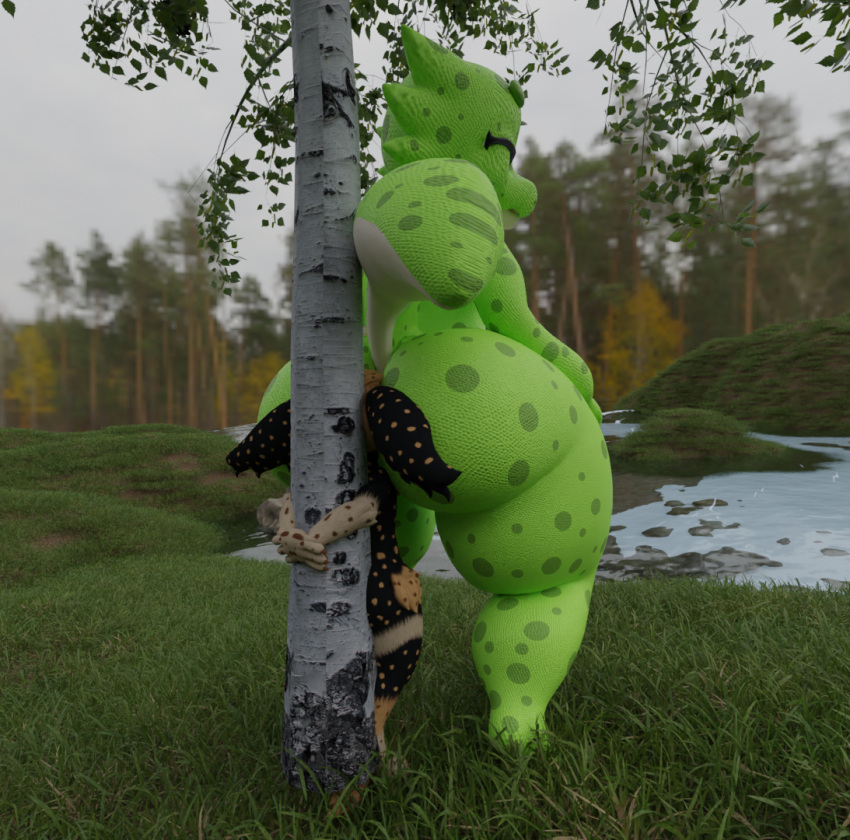 3d 3d_(artwork) against_natural_surface against_surface against_tree anus ass big_butt cookiead69 duo female female/female fur genitals hobkin kobold looking_back male male/male nude plant pole presenting presenting_hindquarters public public_nudity public_sex pussy rear_view reptile scales scalie sex solo tail tree