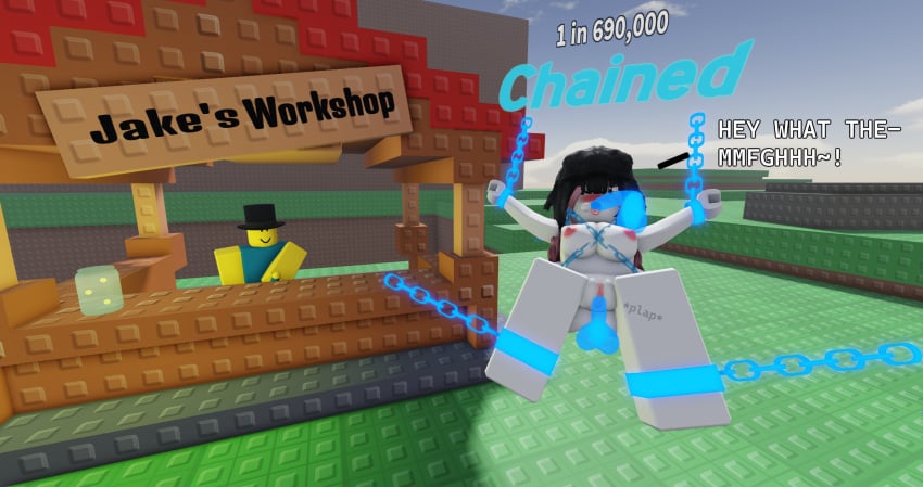 1boy 3d big_ass big_breasts blowjob blush chained_up chains cheek_bulge fakitkid2 female floating_penis masturbation noob pale_skin pink_hair public restrained restrained_arms restrained_legs roblox roblox_game robloxian self_upload shackles sol's_rng tongue_out vaginal_penetration watching