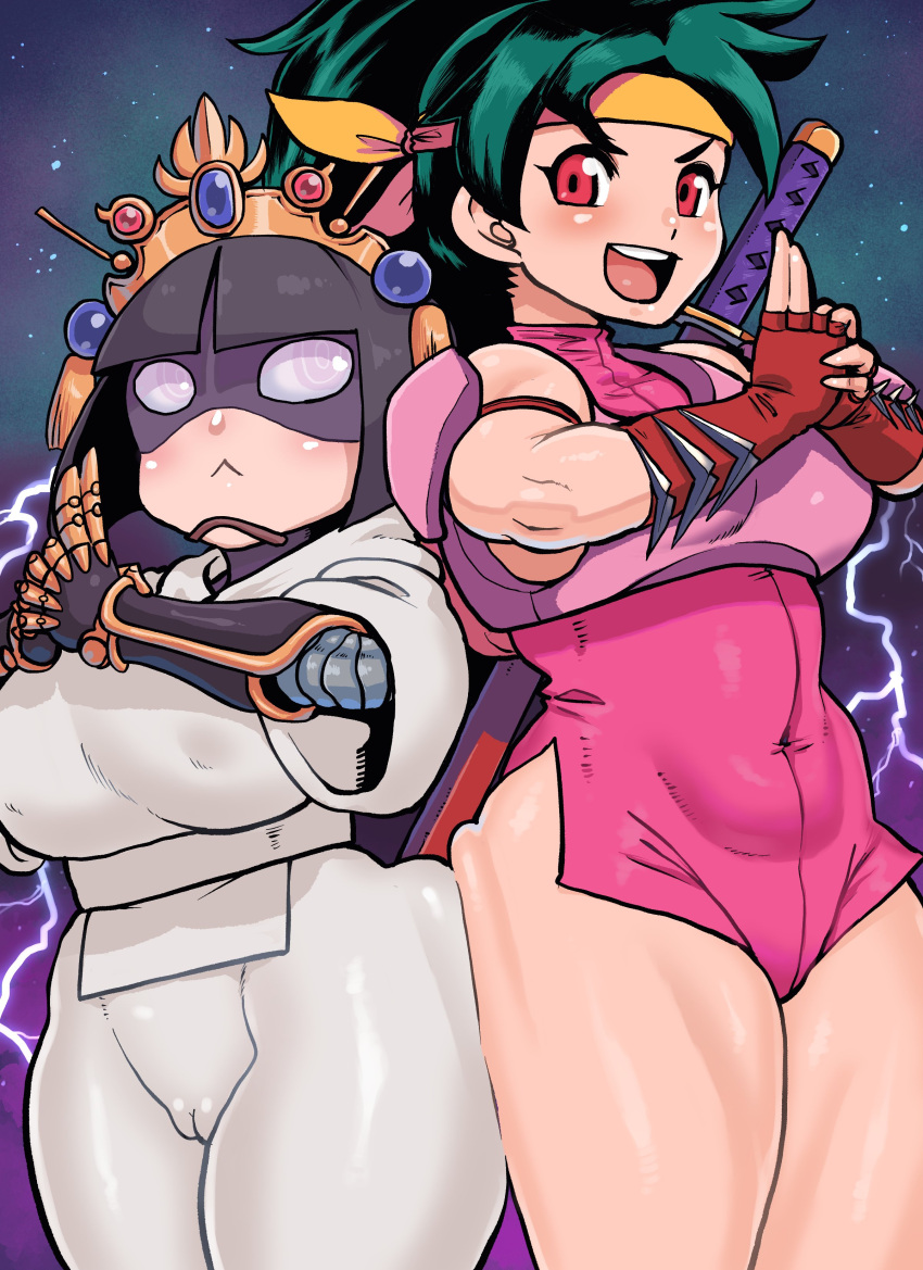 2girls absurdres android breasts cameltoe cleft_of_venus highres large_breasts medium_breasts minami_aomori multiple_girls pussy robot the_ninja_warriors thick_thighs thighs yaksha_(ninja_warriors)