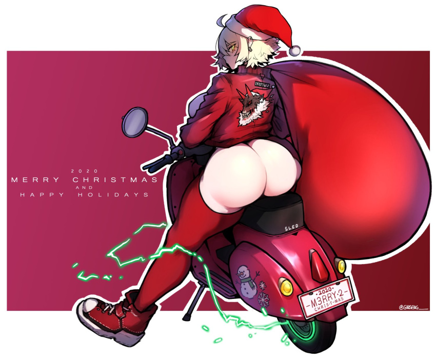 babo big_ass big_butt blonde_hair bottomless chris_(babo) christmas huge_ass huge_butt motorcycle original sack santa_hat short_hair thighhighs