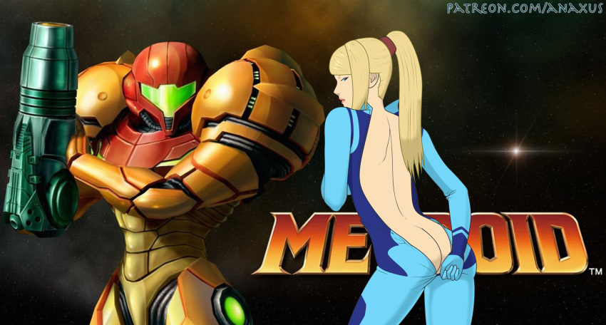 1girls anaxus armor armored_samus ass back blonde_hair bodysuit butt butt_crack female female_focus female_only helmet helmet_with_visor long_hair looking_at_viewer looking_back metroid nintendo open_clothes ponytail samus_aran solo solo_female undressing unzipped unzipped_bodysuit unzipped_zero_suit unzipping varia_suit varia_suit_helmet zero_suit zero_suit_samus zipper