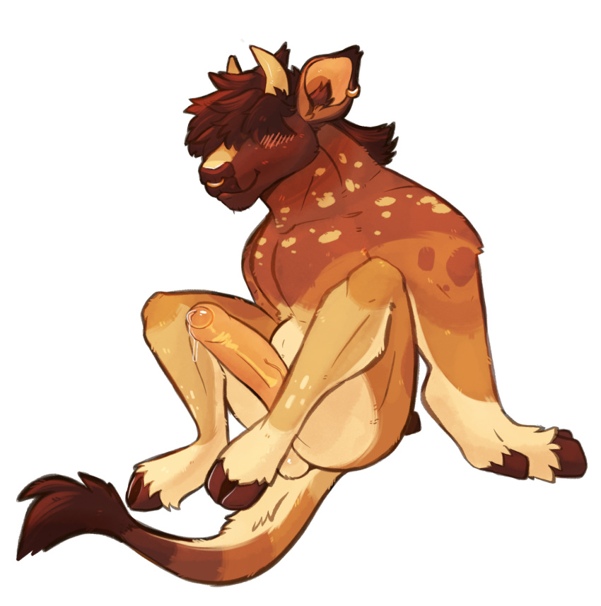 alpha_channel anthro balls biped blush bodhi_(gremm) bodily_fluids bovid bovine brown_body brown_fur brown_hair brown_hooves brown_inner_ear brown_inner_ear_fluff brown_nose brown_spots brown_tuft cattle digital_media_(artwork) ear_piercing ear_ring facial_markings facial_piercing front_view full-length_portrait fur furry genital_fluids genitals glistening glistening_genitalia glistening_hair glistening_hooves glistening_penis gold_(metal) gremm hair hair_over_eyes head_markings hi_res hooves horn inner_ear_fluff legs_up long_penis male mammal markings multicolored_body multicolored_fur nose_piercing nose_ring nude orange_body orange_fur penis piercing portrait precum precum_drip simple_background sitting smile solo spots spotted_body spotted_fur tail_tuft tan_body tan_fur three-quarter_view transparent_background tuft vein veiny_penis white_horn white_markings white_spots yellow_penis