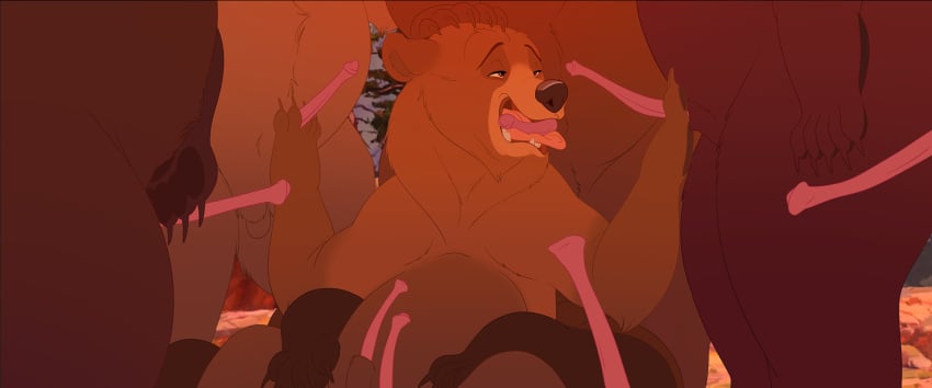 animal_genitalia animal_penis brother_bear brown_body brown_fur disney fur gay genitals group hi_res male male/male male_only mammal oral paws penis ursid ursine_penis yaoi zica